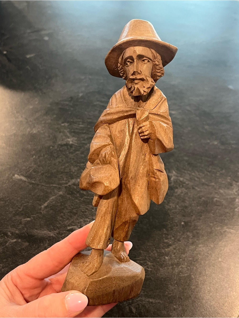 Vtg Folk Art Wood Hand Carved Shoeless Traveler Unpainted Project Pc Wooden